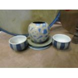 Three pieces of Claire Celia Lambert pottery, a bulbous ginger jar and a pair of bowls with