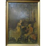 F.M. BENNETT: An oleograph entitled "His favorite Pipe", signed lower right, decorative gilt frame,