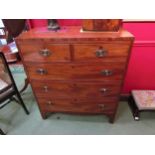 Circa 1840 a mahogany and black line inlay caddy top chest of two short over three graduating long