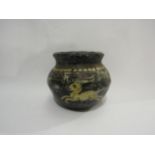 A hand painted papier mache vase with animal scenes, 13cm high