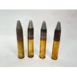 Four Radway Green 30mm Aden target practice rounds, stamped RG78 to base, as used in aircraft from
