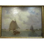 ROBERT BAGGE-SCOTT (1849-1925): An oil of a broadland scene, signed lower right, gilt framed, some