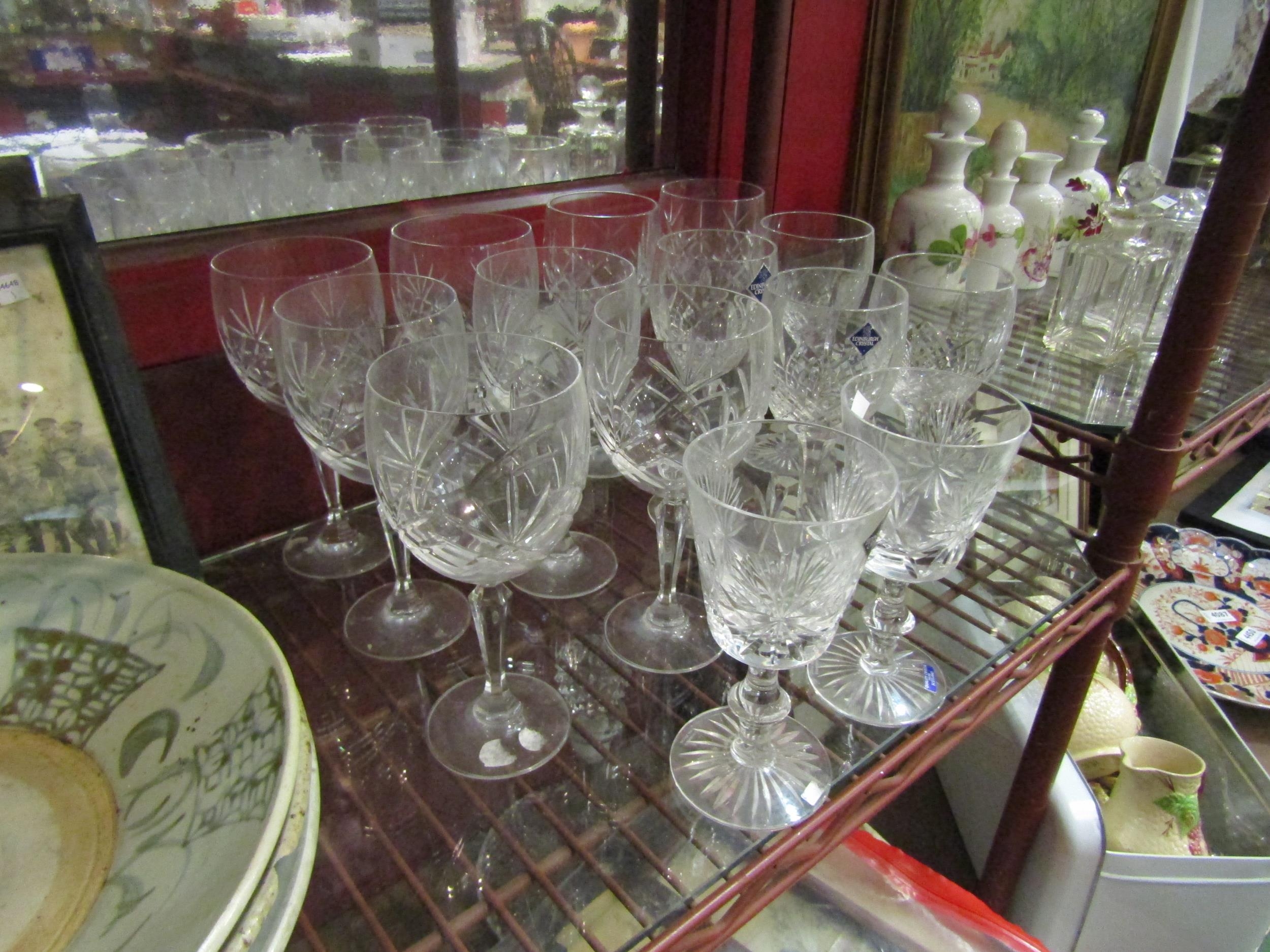A collection of cut glass wine grasses, Edinburgh crystal and other makers, (14)