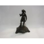 A metal figure of 16th Century man on plinth, marked "immerman" to base, a/f, 32cm total hight