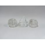 Two boxed Kosta Boda snowball votive tealight holder and one other (3)