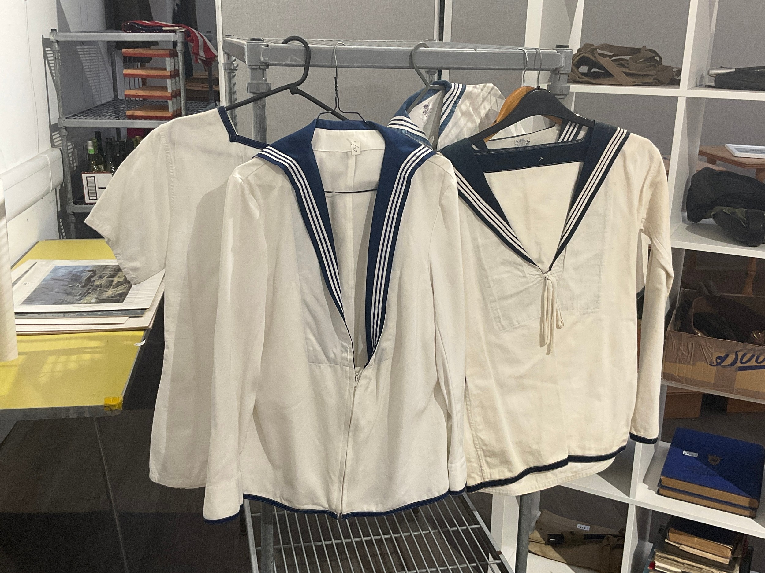 A quantity of sailor's white shirts