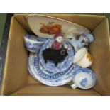 A quantity of blue and white ceramics including Spode Italian, porcelain headed sovenir dolls etc