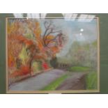 MARION DANES: A pastel of Deanery Hill, framed and glazed, 22cm x 27cm