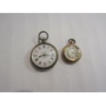 Marked 9ct fob watc h and silver cased pocket watch (2)