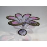 A handmade glass six petal footed dish, 28cm diameter
