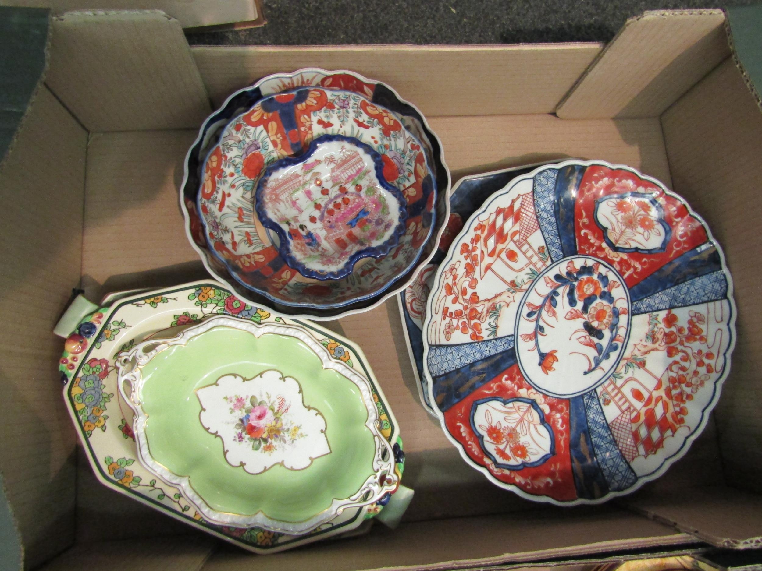 Three boxes containing Japanese Imari, Art Deco ceramics etc - Image 2 of 3