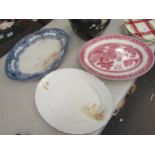 A Phoenix ware jardiniere, five Purinton slip ware plates and four meat plates, some a/f