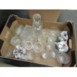 Two boxes of mixed drinking glasses and decanters