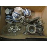 A quantity of assorted white metal items including flatware, condiment set etc, some a/f and a