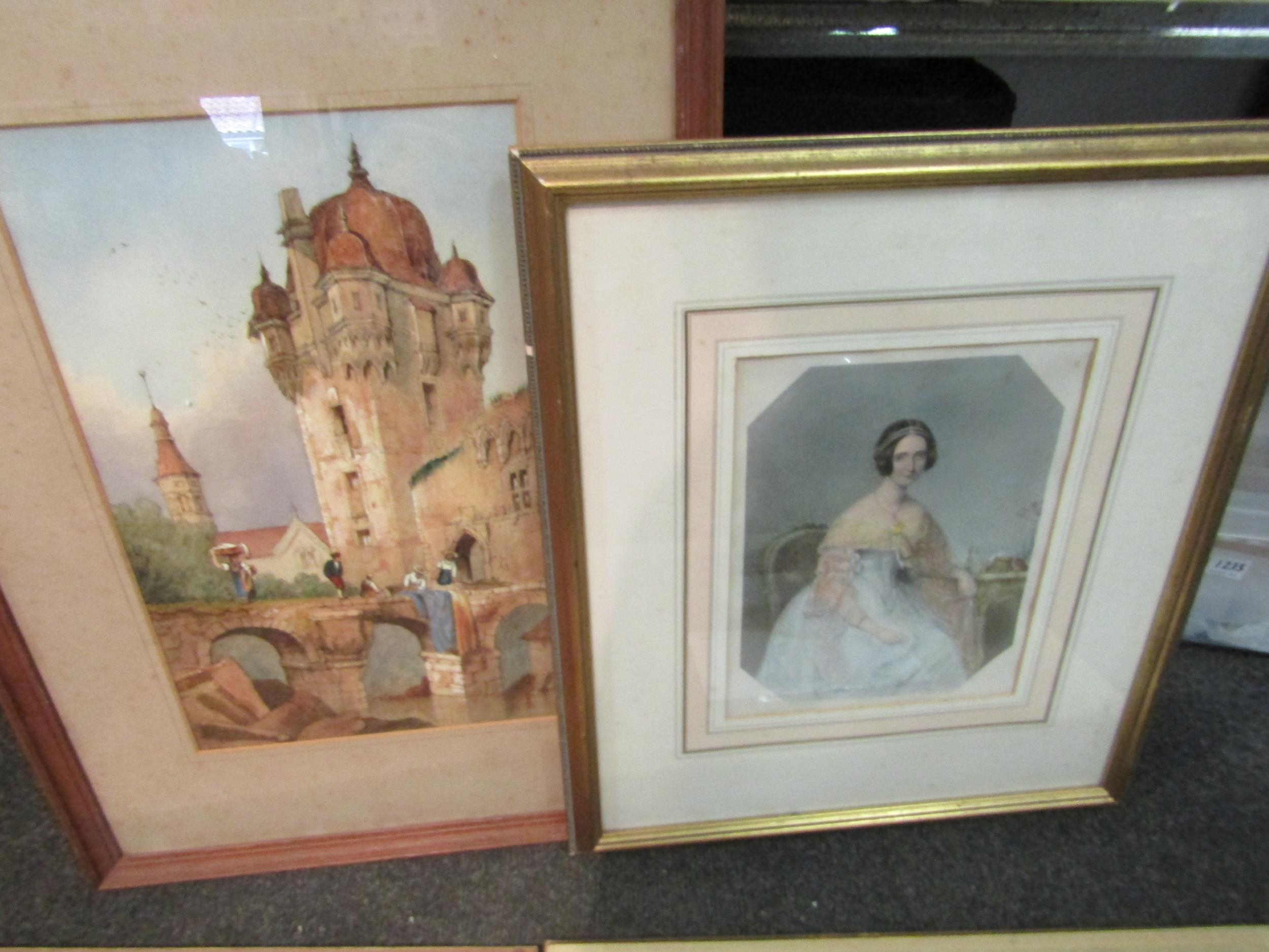 Four watercolours including one entitled "Broad Street, Reading" and L.PAGE: Men in cave with