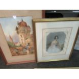 Four watercolours including one entitled "Broad Street, Reading" and L.PAGE: Men in cave with