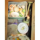 A box of vintage games, dominoes, jigsaw puzzle, childs teaset, Mabel Lucie Atwell baby dish "