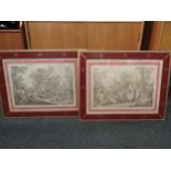 A pair of Sepia engravings depicting putto playing, red and gilt framed and glazed, 26.5cm x 40cm