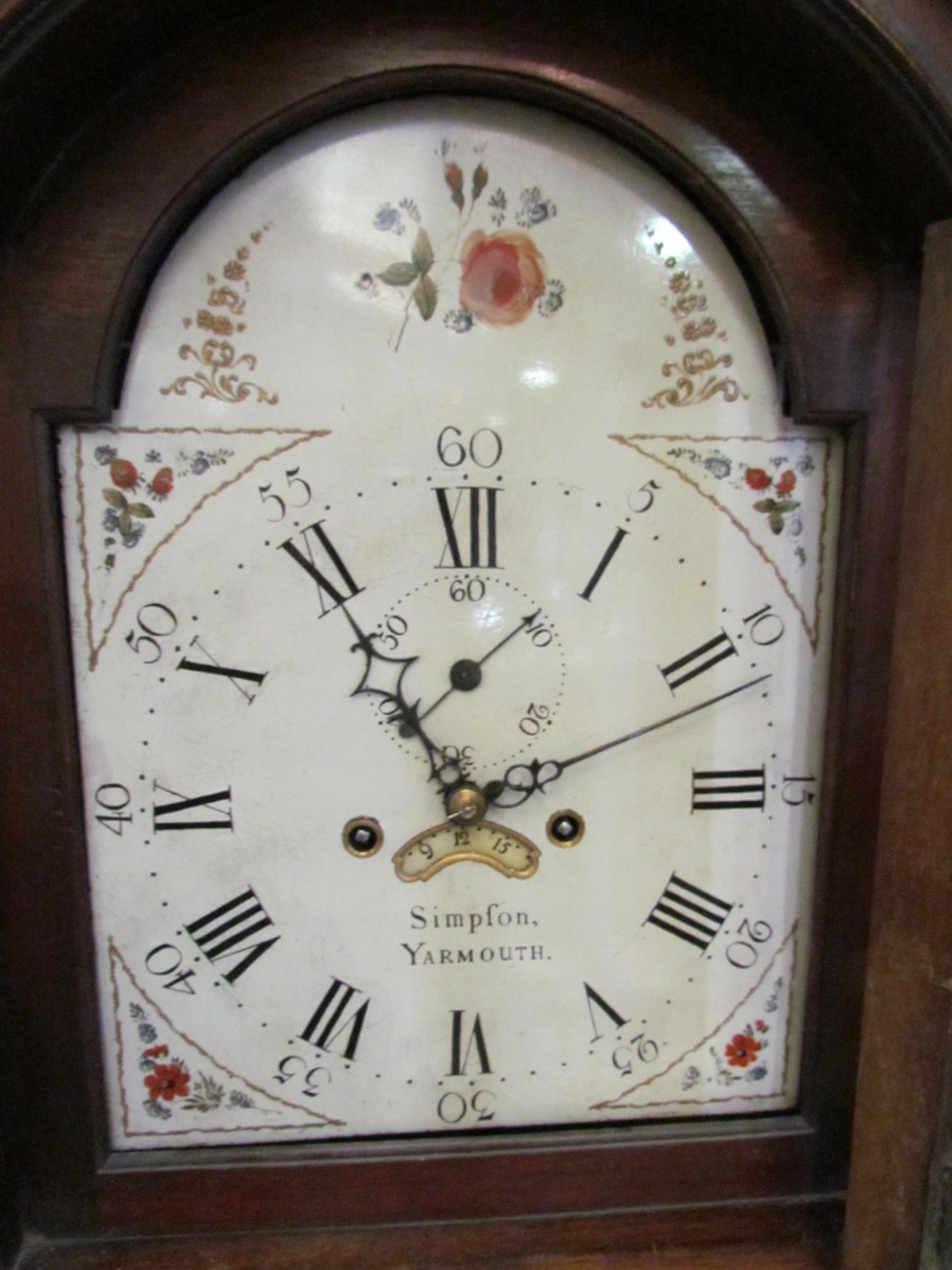 A late 18th Century mahogany longcase clock, the painted face named "Simpson, Yarmouth", with key, - Image 2 of 4