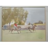 ARNOLD DE SOET (XX): A pair of watercolours of Newmarket horse racing scenes, 35cm x 45cm, framed