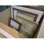 A box of pictures and prints including Shona Winter, Constable oleographs etc