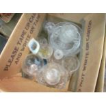 Three boxes of glassware, glasses, cut glass, crystal bowls etc