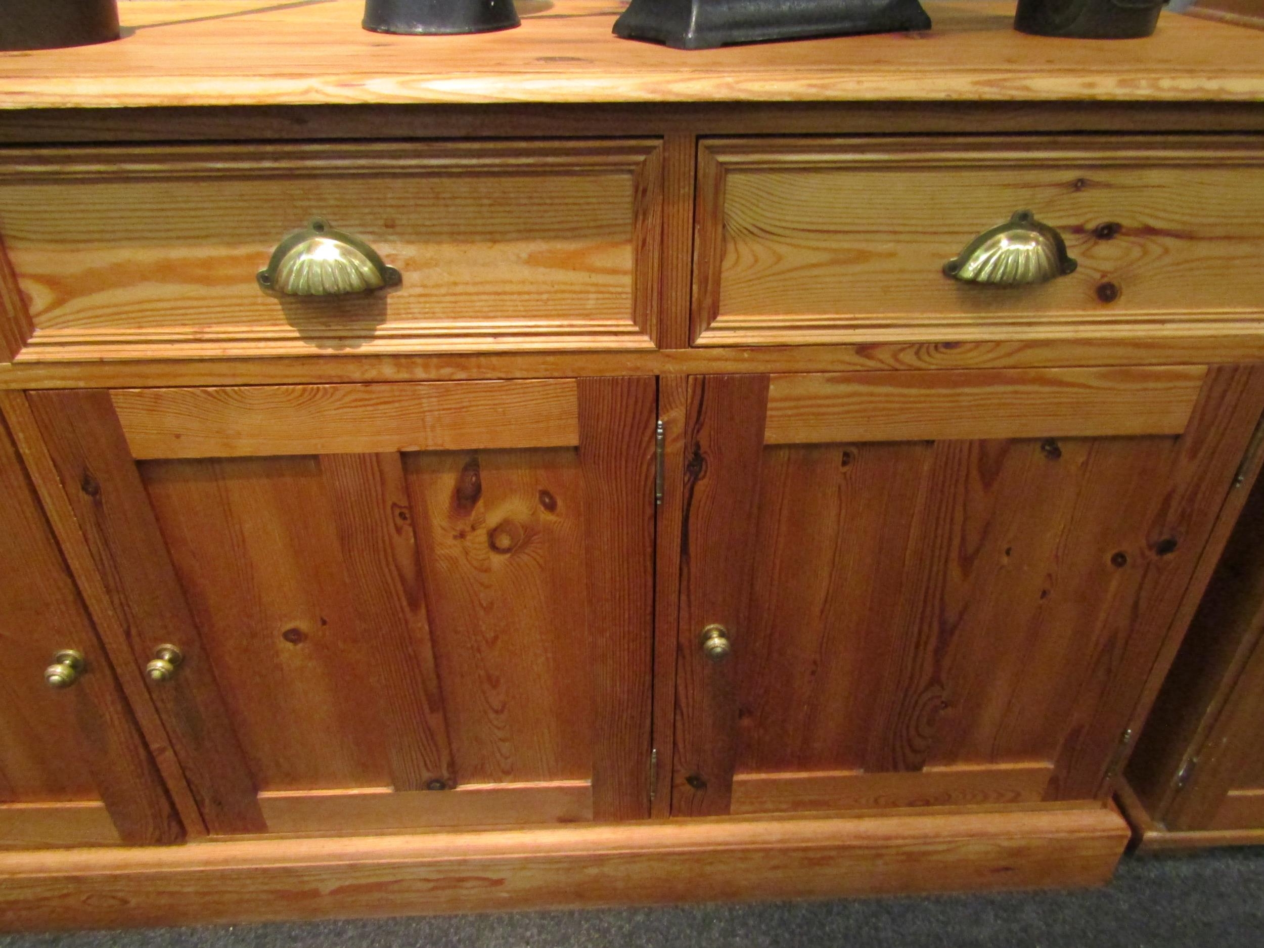 A pine dresser base with three drawers over three door cupboard, 87cm high x 152cm wide x 45cm deep - Image 2 of 5