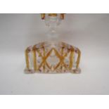 An Art Deco amber and clear glass dressing table scent bottle, oversized stopper, 20.5cm tall