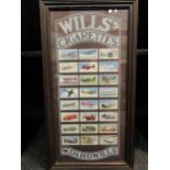 Will's cigarette cards depicting aeroplanes and racing cars "Speed Different" 1938, framed and