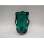 A Whitefriars green "knobbly" glass vase, 19cm tall