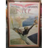 A science museum reproduction poster entitled "Meeting D'Aviation Nice Avril 1910", framed and