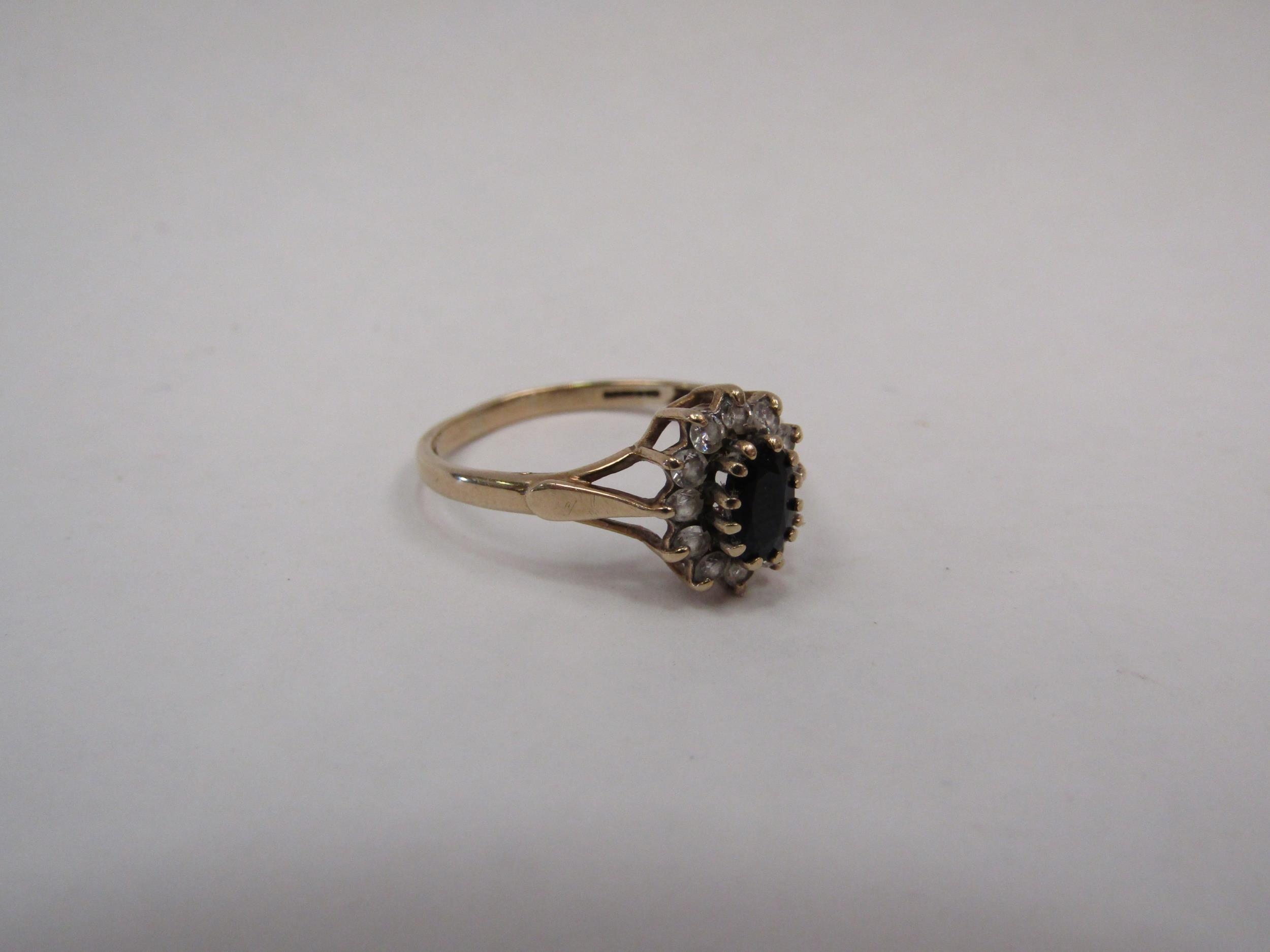 A gold sapphire and cubic zirconia dress ring, size Q, 1.7g