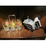 A retro handkerchief vase and retro set of six glasses on stand