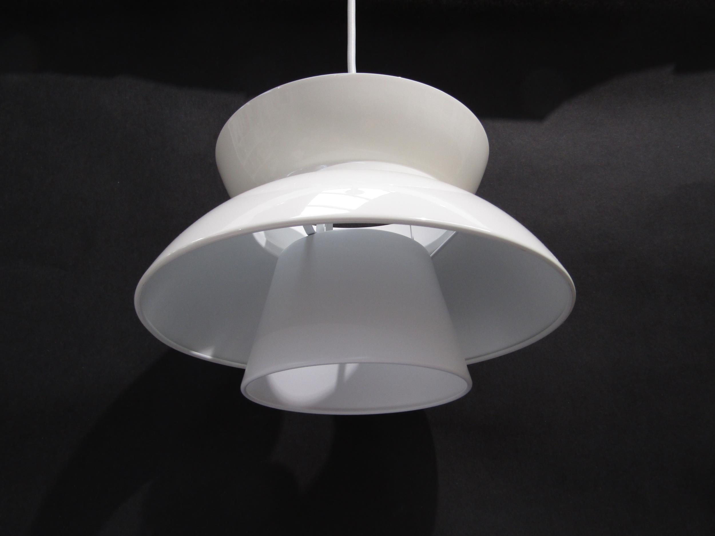 A Louis Poulsen two tiered ceiling pendant light, type No.18352 in white. 27cm diameter - Image 2 of 3