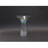 1980's mushroom cloud glass vase with iridescent finish and bubble cut design 28.5cm high (chip to
