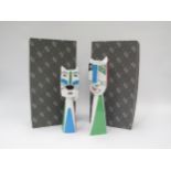 A pair of Rosenthal porcelain candleholders by Otmar Alt with cat / human faces. Signature in print.