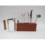 A Viners set of bar tools in wooden block and a Napier jug