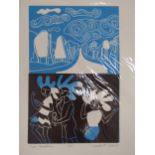 CLAIRE LAMBERT (XX) An untitled print of figures unsigned, together with a lino variation titled '