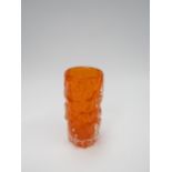 Whitefriars Glass textured cylindrical bark vase in tangerine orange colour way, polished pontil
