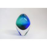 An Orrefors glass vase designed by Erika Lagerbielke, 'Rosebud' in blue and green. Etched marks to