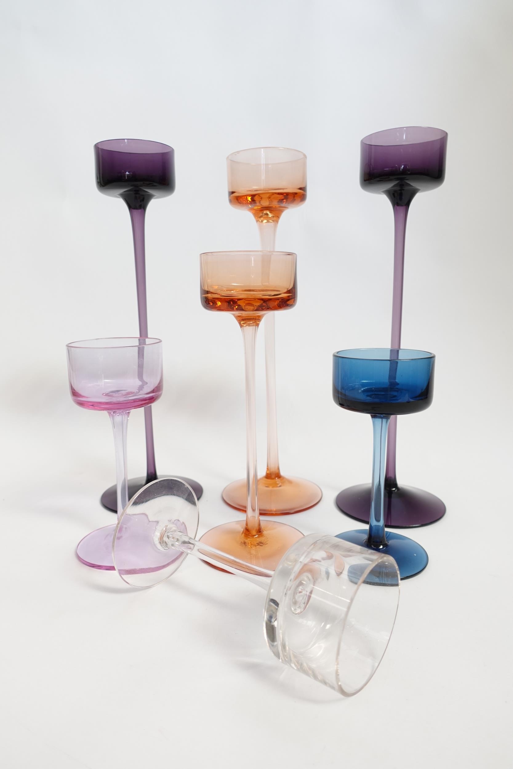 Seven Wedgwood 'Brancaster' glass candlestick in amethyst, topaz, pink and clear. Tallest 29cm - Image 2 of 2