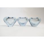 A group of three Holmegaard 'Heart' vases designed by Per Lutken dated 1956, 1959 (small chip to