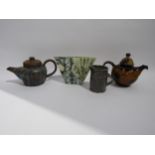A Carn Pottery slab fan vase, Gus Mableson salt glazed jug, a Robert Irving small teapot and
