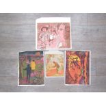 A collection of four vintage circa 1960's art prints, one signed David Machin and another signed J