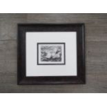 A framed original wood engraving print by Miriam Macgregor published by the Society of wood