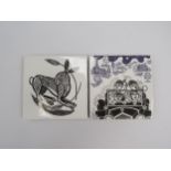 Edward Bawden - two Winchester Pottery tiles with Bawden designs, 13cm x 13cm