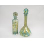 A Mdina glass ship’s decanter and another slender example, green mottled swirled. Tallest 33.5cm