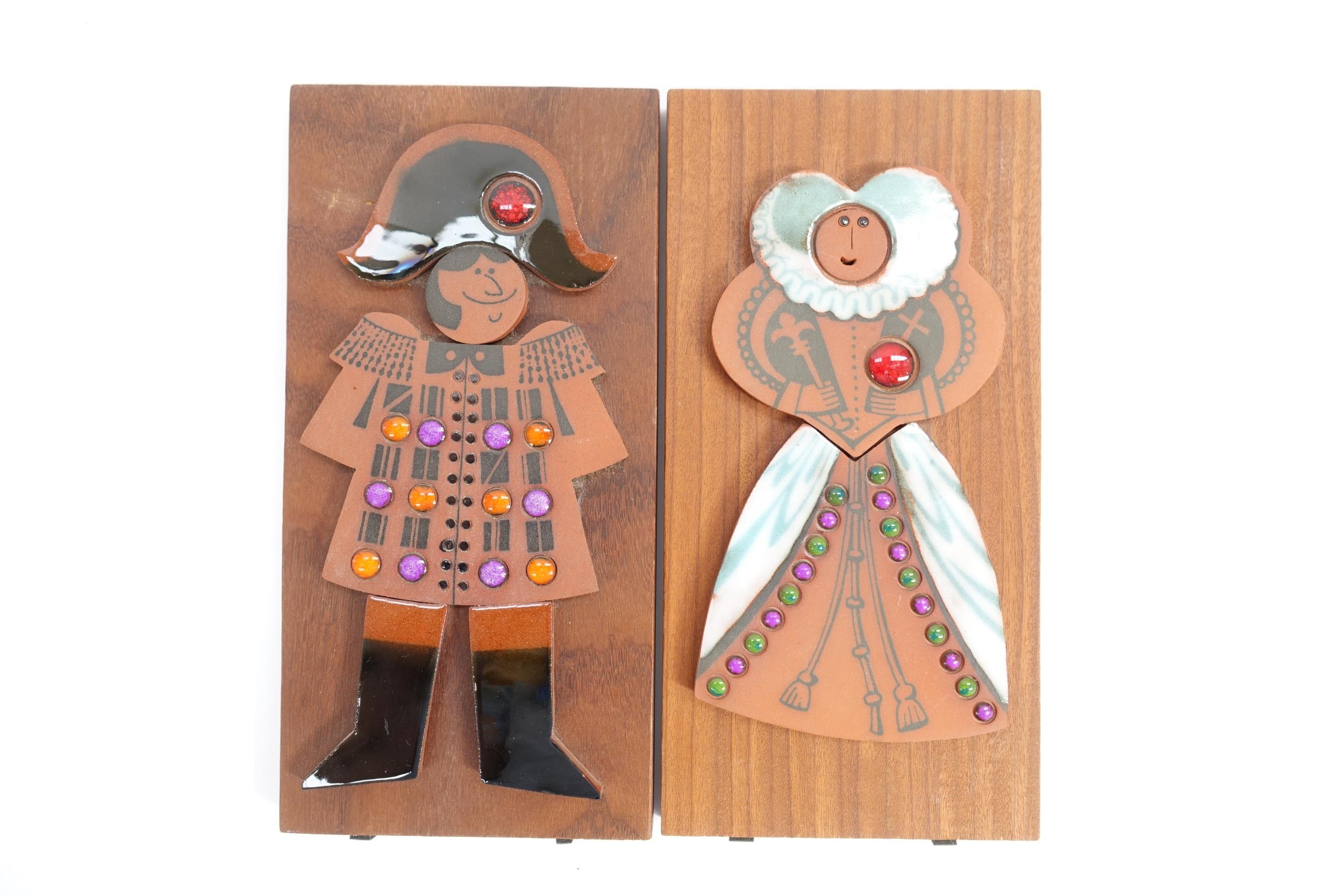 Two Hornsea Pottery Muramic wall plaques- Tudor Queen and Admiral. Labels verso. 20.5cm x 10cm