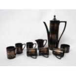 A Portmeirion Pottery, part coffee set, lion pattern by Susan Williams- Ellis, no saucers