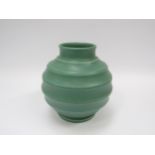 Keith Murray for Wedgwood - A green glazed 'Football' vase. Marks to base. 19cm high